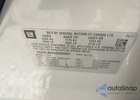 2012 Chevrolet Equinox Ls from USA, damaged, VIN 2GNALBEK9C6322981